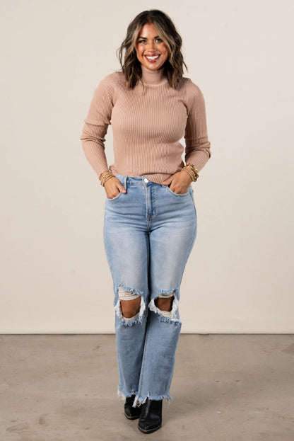 Nicole Ribbed Mock Neck Top