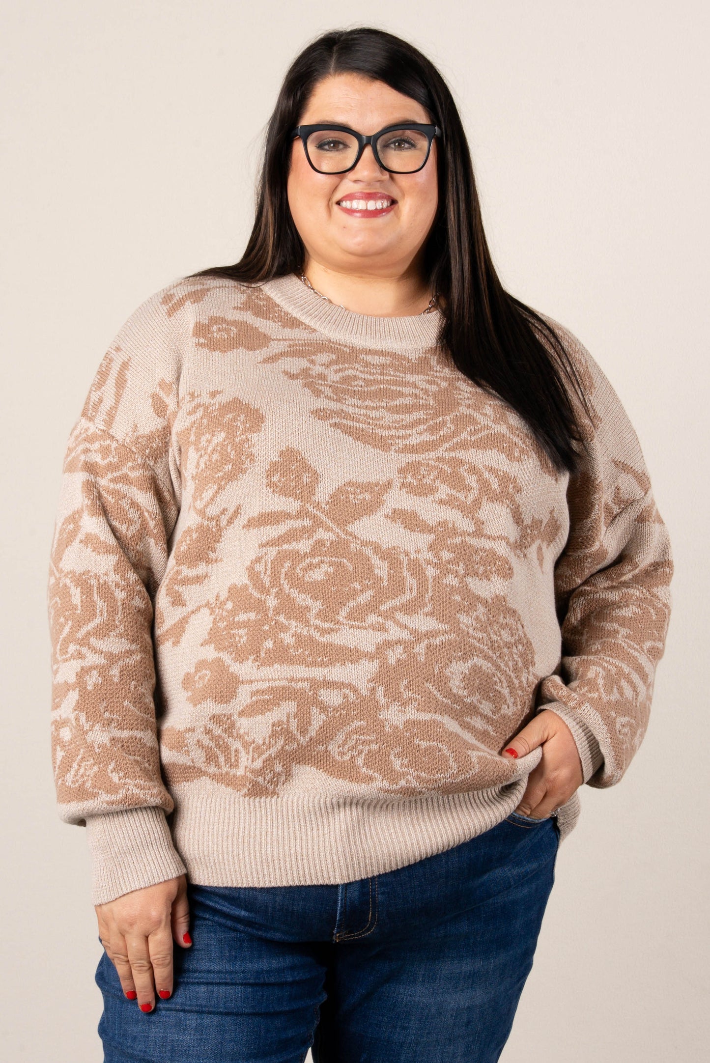 Jewell Rose Knit Drop Shoulder Sweater
