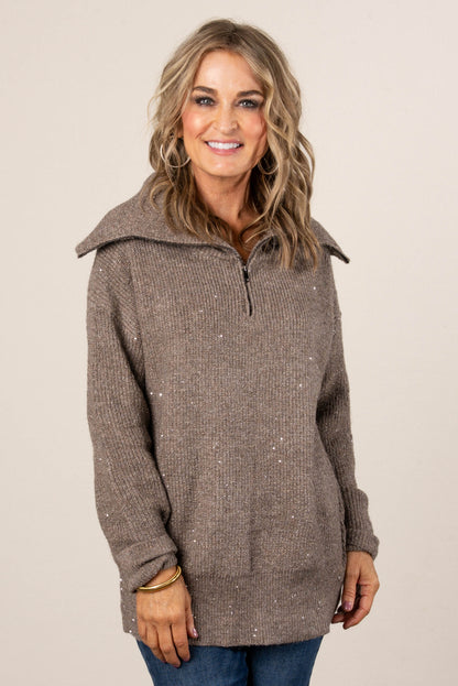 Starr Speckled Knit Zip Collar Sweater