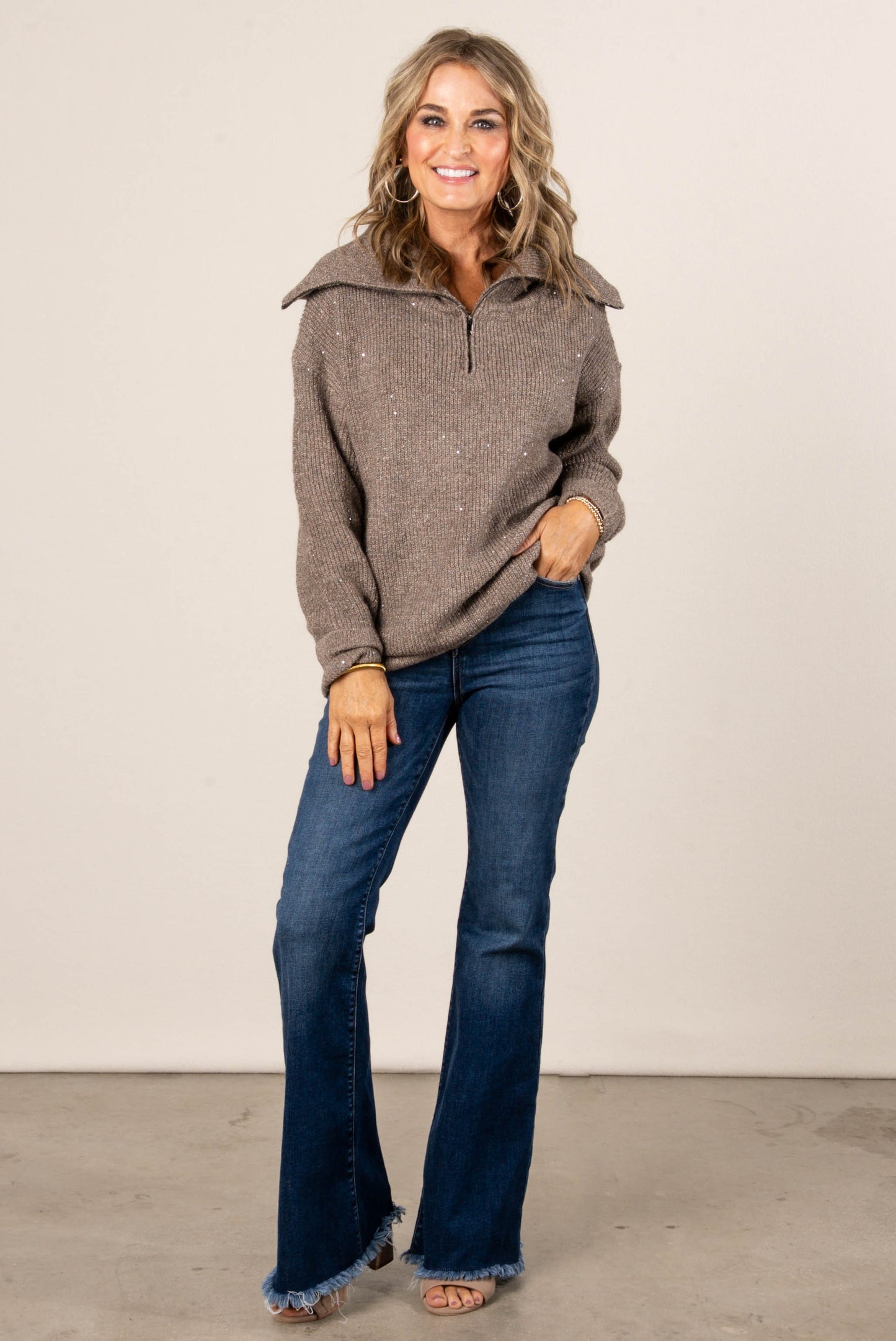 Starr Speckled Knit Zip Collar Sweater