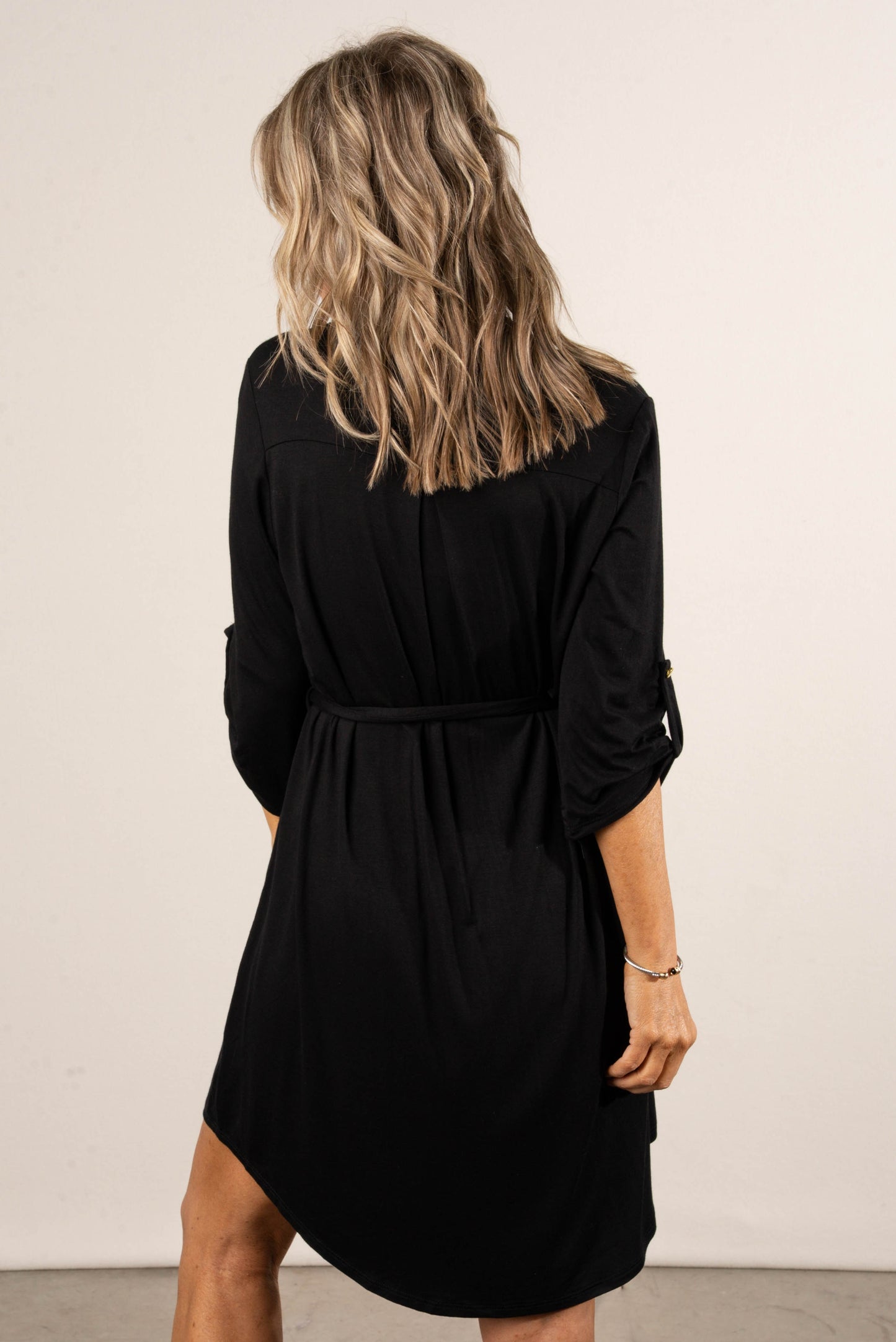 Ebony Tab Sleeve Belted Dress
