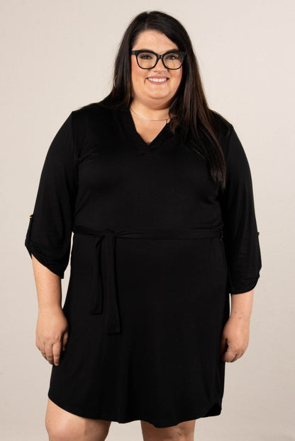 Ebony Tab Sleeve Belted Dress