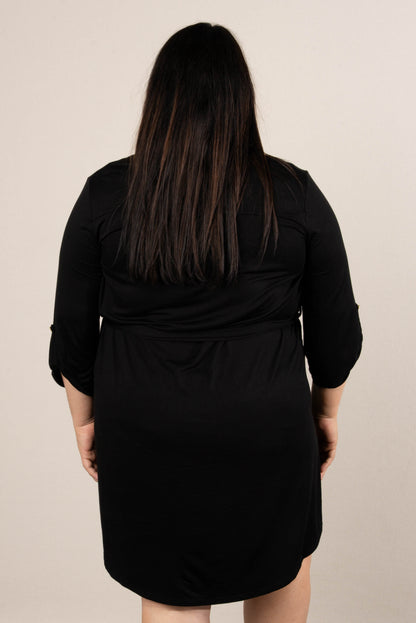 Ebony Tab Sleeve Belted Dress