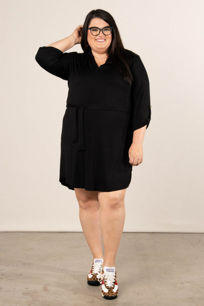 Ebony Tab Sleeve Belted Dress
