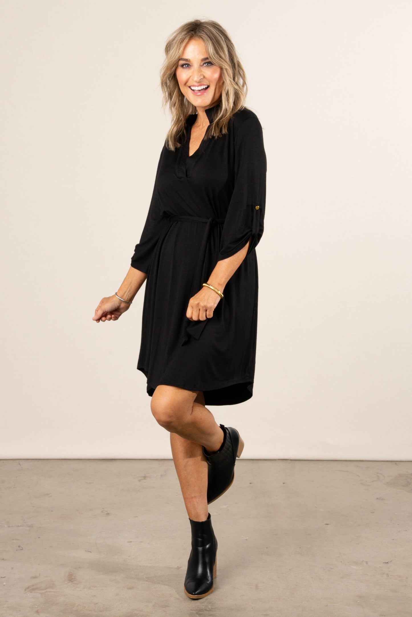Ebony Tab Sleeve Belted Dress