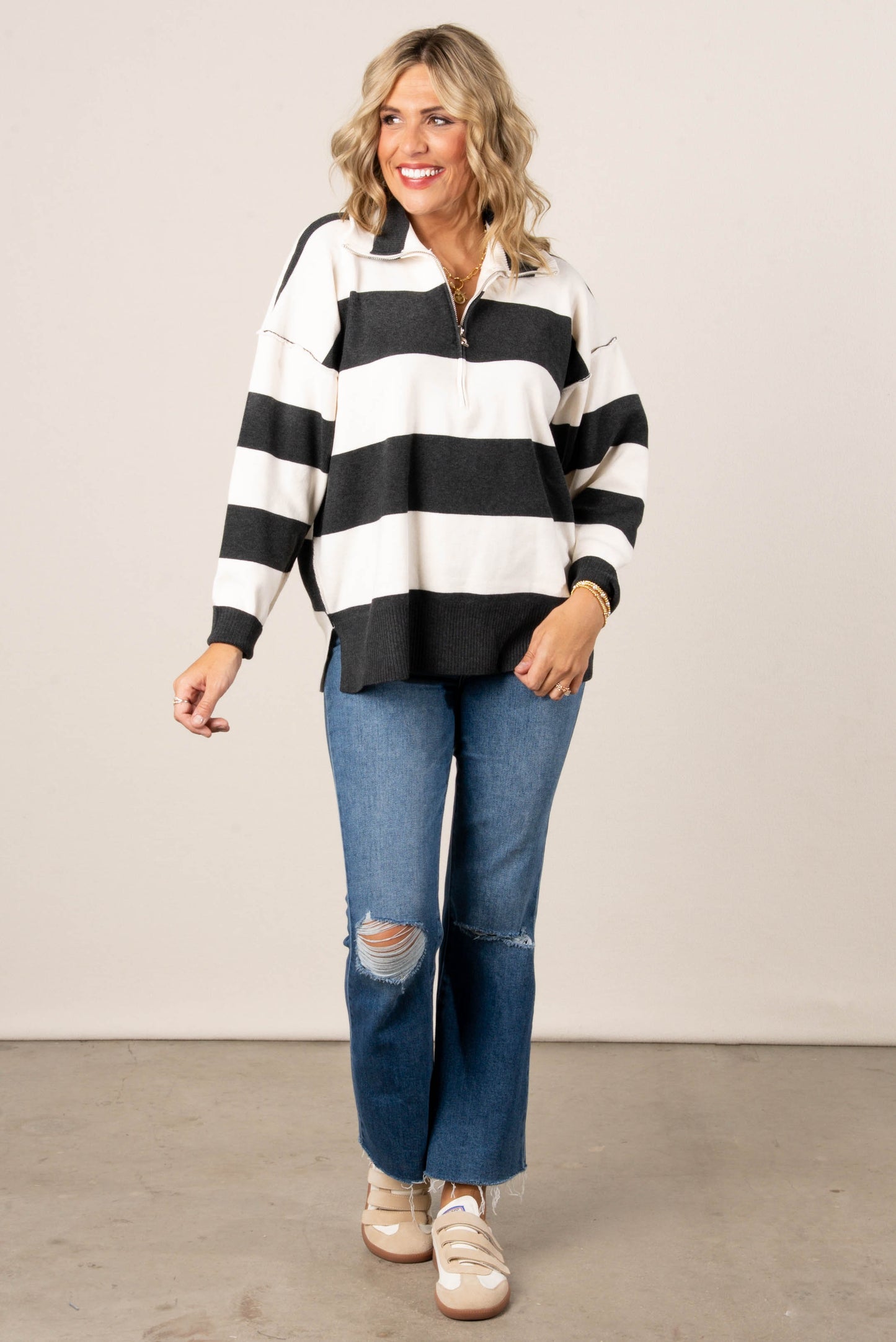 Leandra Striped Half Zip Sweater