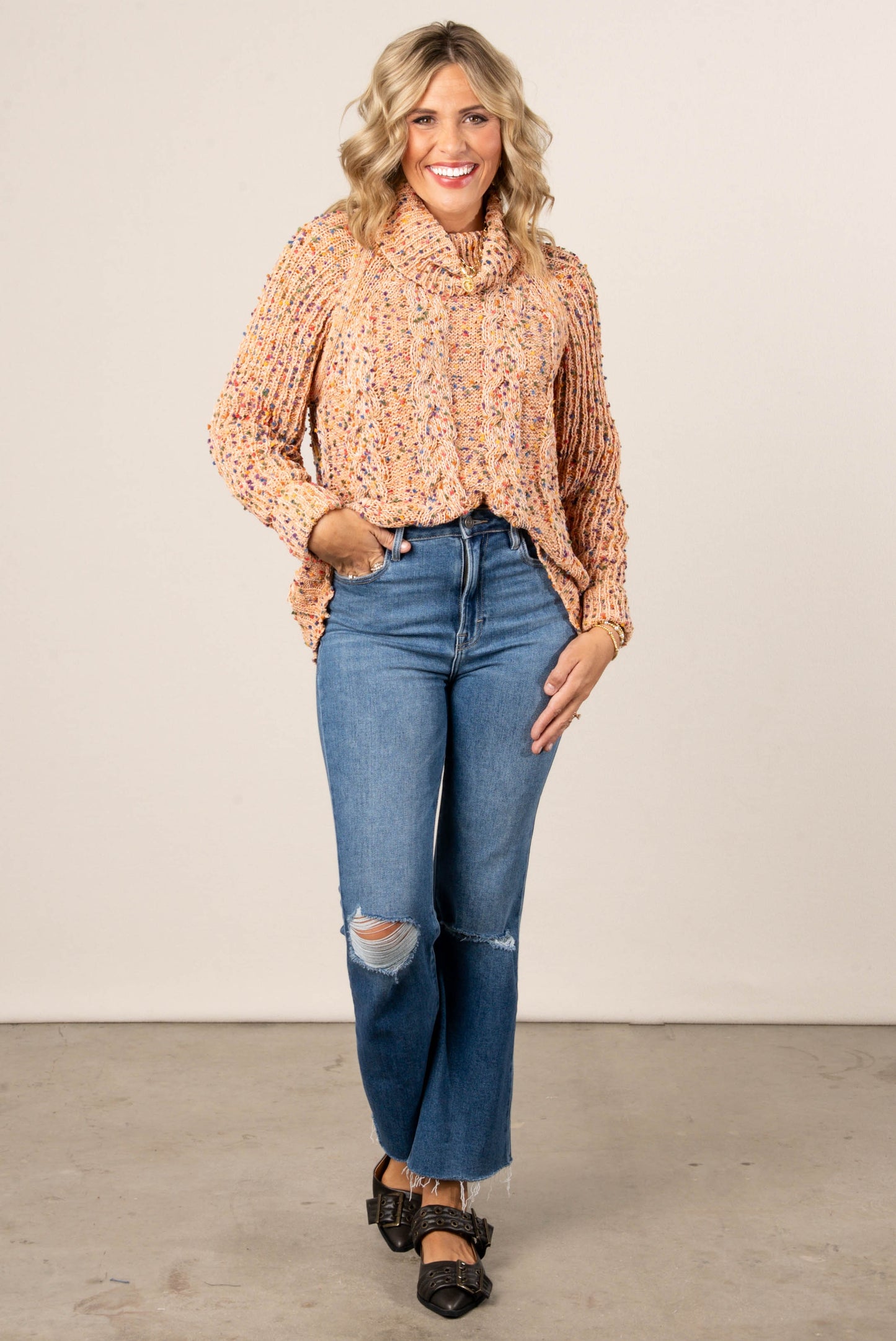 Jackie Confetti Knit Turtleneck Sweater
