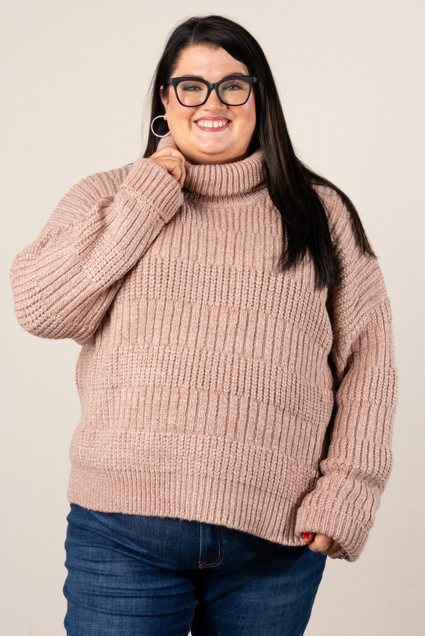 Rosemary Mixed Knit Turtleneck Sweater