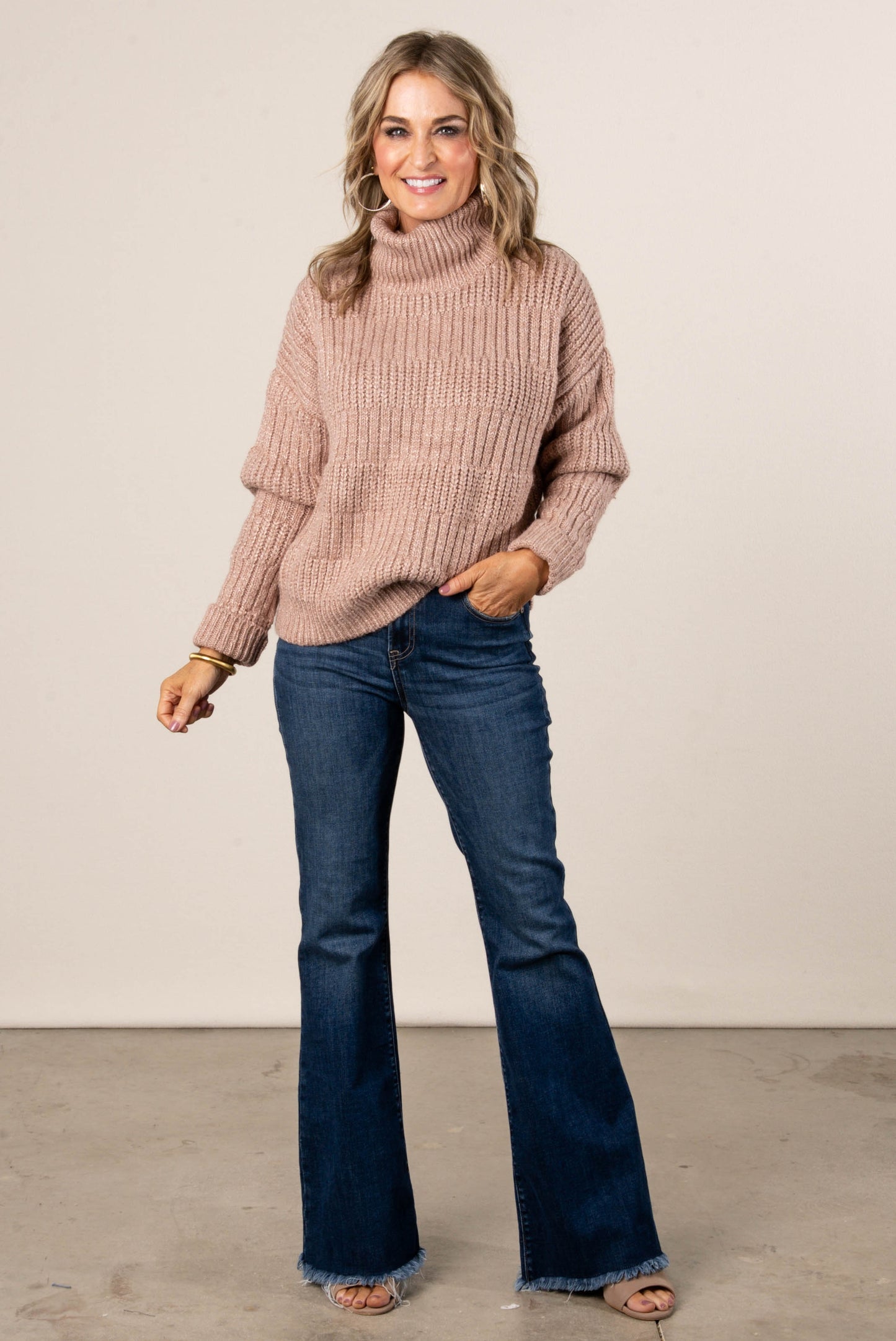 Rosemary Mixed Knit Turtleneck Sweater