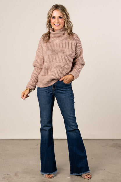 Rosemary Mixed Knit Turtleneck Sweater