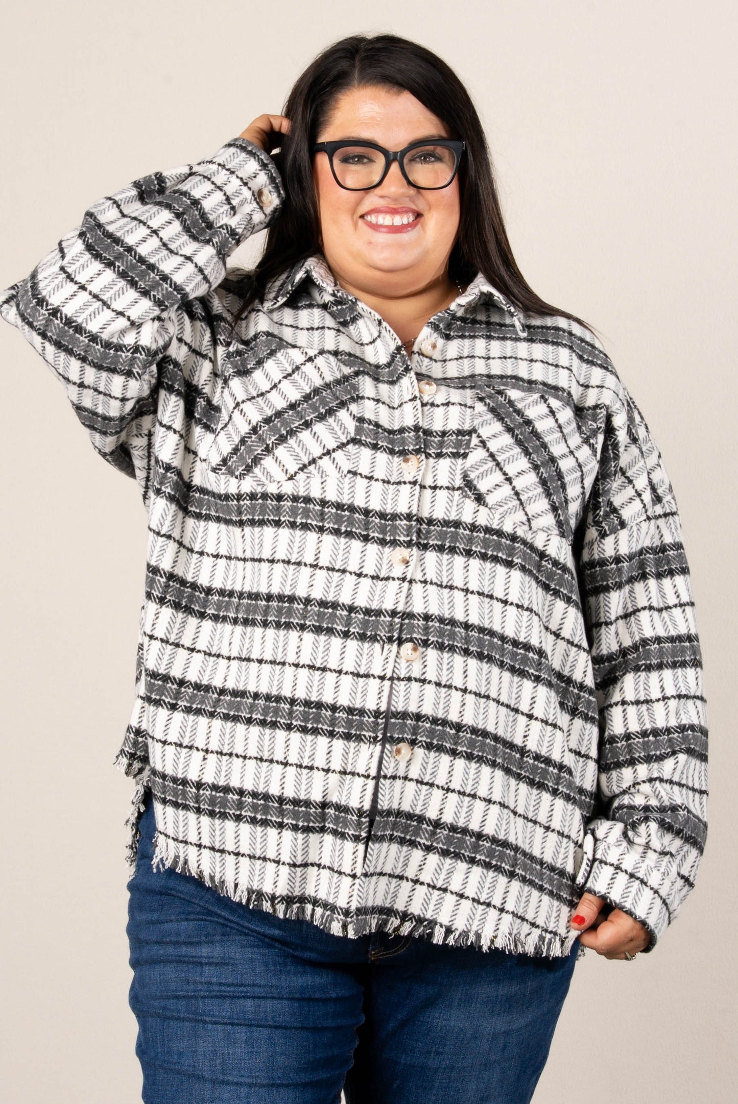 Woodsman Plaid Fray Hem Shacket