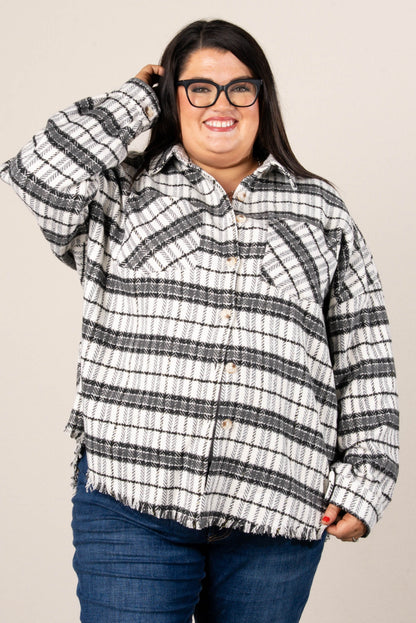 Woodsman Plaid Fray Hem Shacket