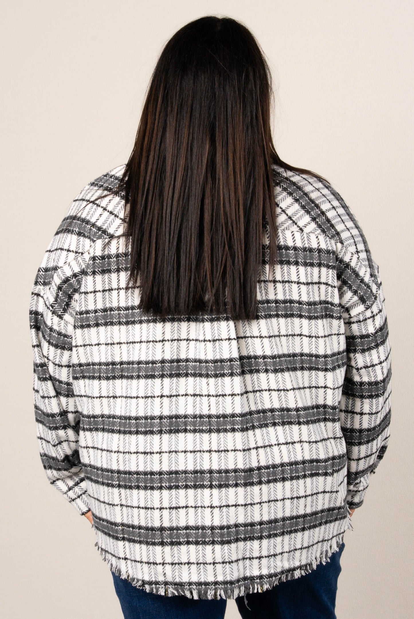 Woodsman Plaid Fray Hem Shacket