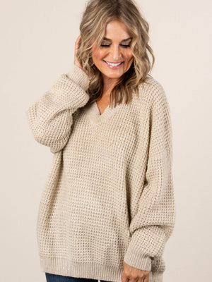 Kara Waffle Knit Drop Shoulder Sweater