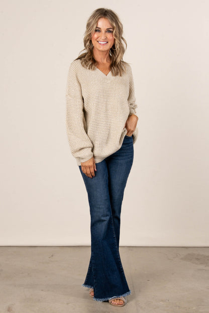 Kara Waffle Knit Drop Shoulder Sweater