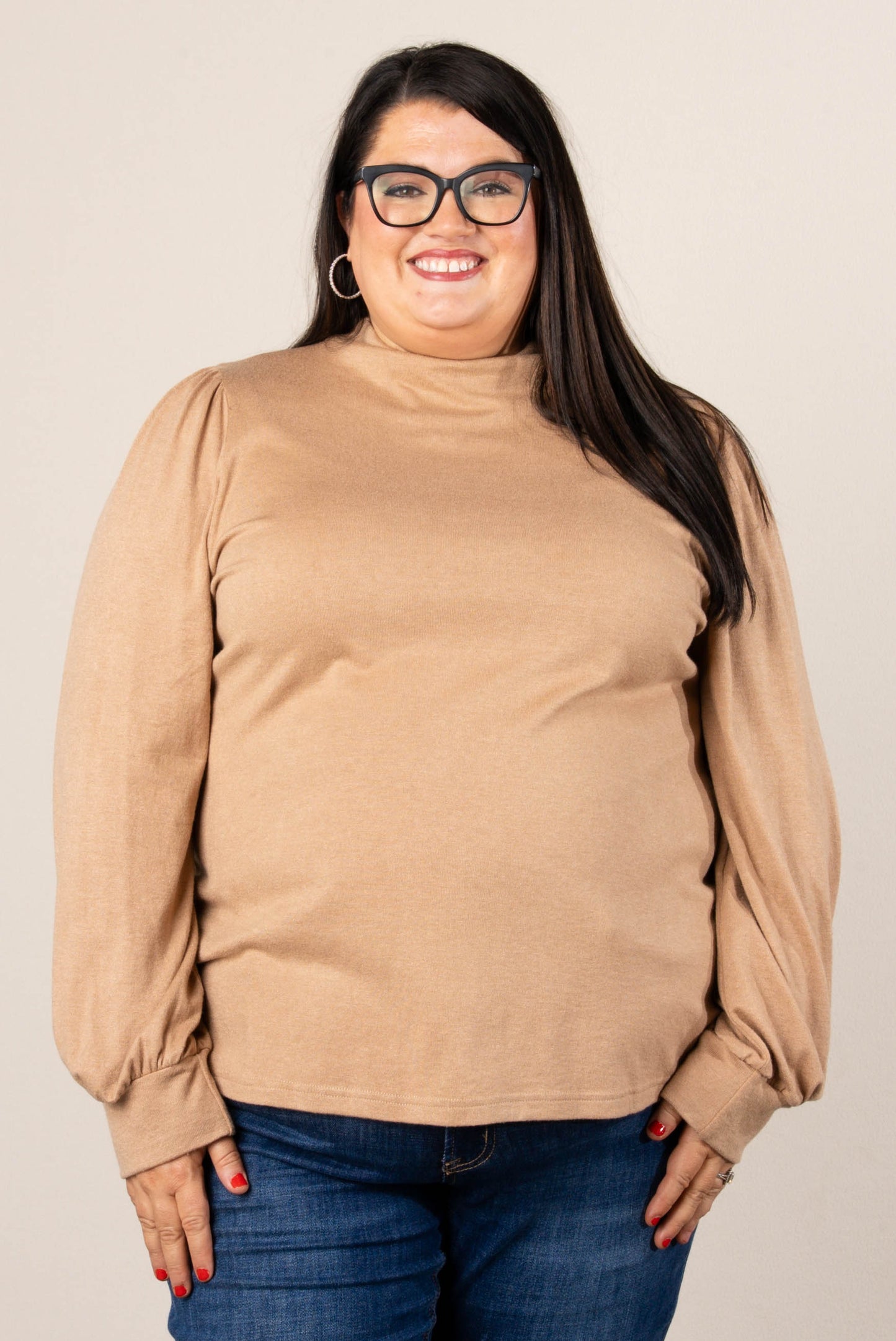 Carla Pleat Shoulder Mock Neck Top