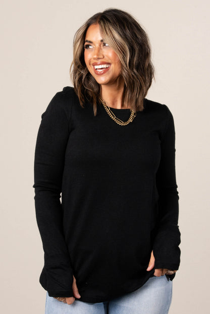Jenine Wide Neck Thumbhole Cuff Top