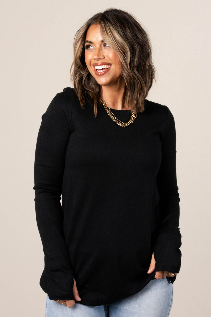 Jenine Wide Neck Thumbhole Cuff Top