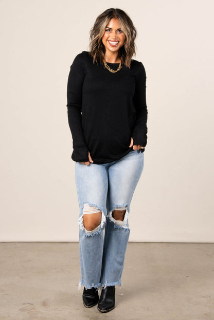 Jenine Wide Neck Thumbhole Cuff Top