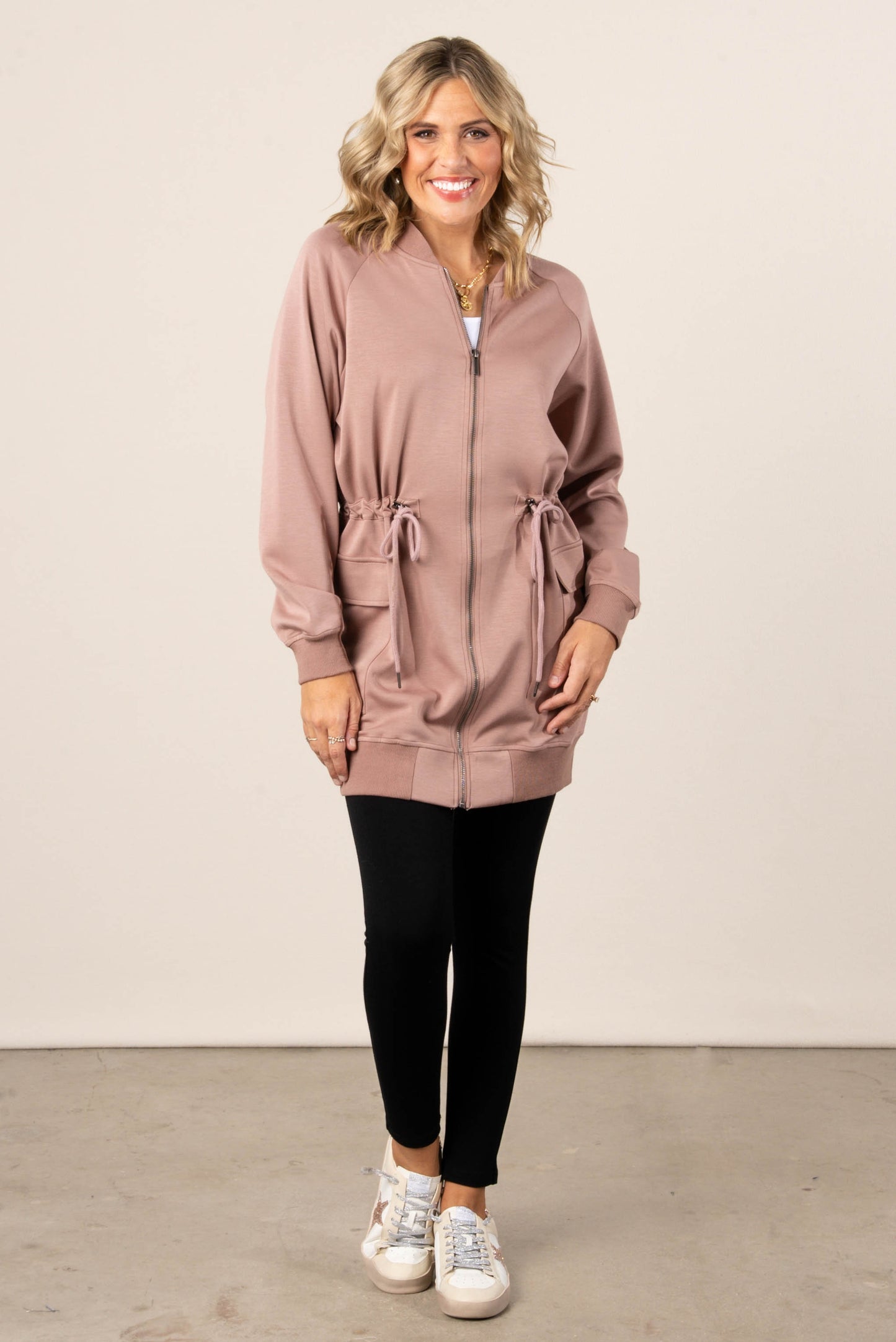 Patrice Bungee Waist Zip-Up Tunic Dress