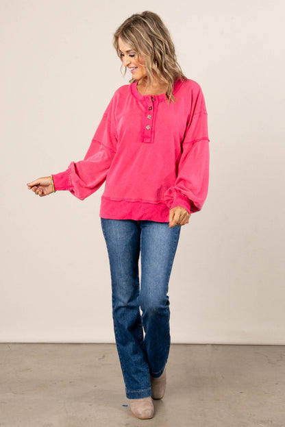 Dori Washed Raw Seamed Henley Pullover