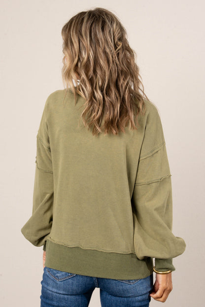 Dori Washed Raw Seamed Henley Pullover