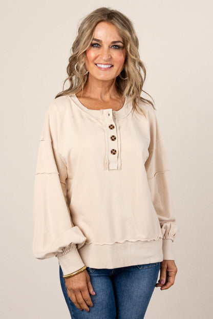 Dori Washed Raw Seamed Henley Pullover