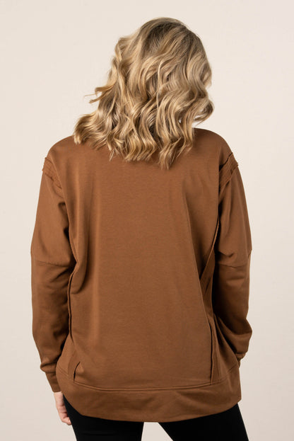 Janet Raw Seamed Button Neck Pullover