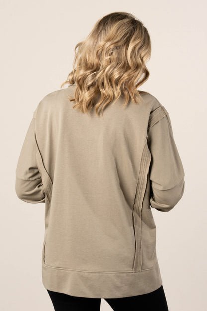 Janet Raw Seamed Button Neck Pullover
