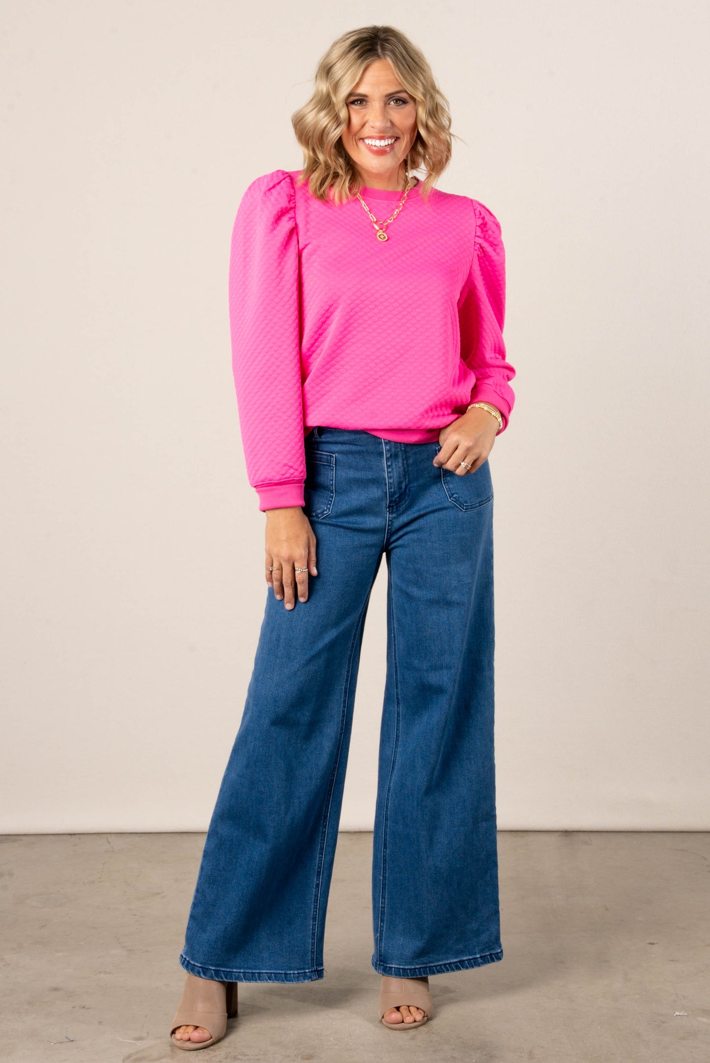Darla Embossed Puff Shoulder Top