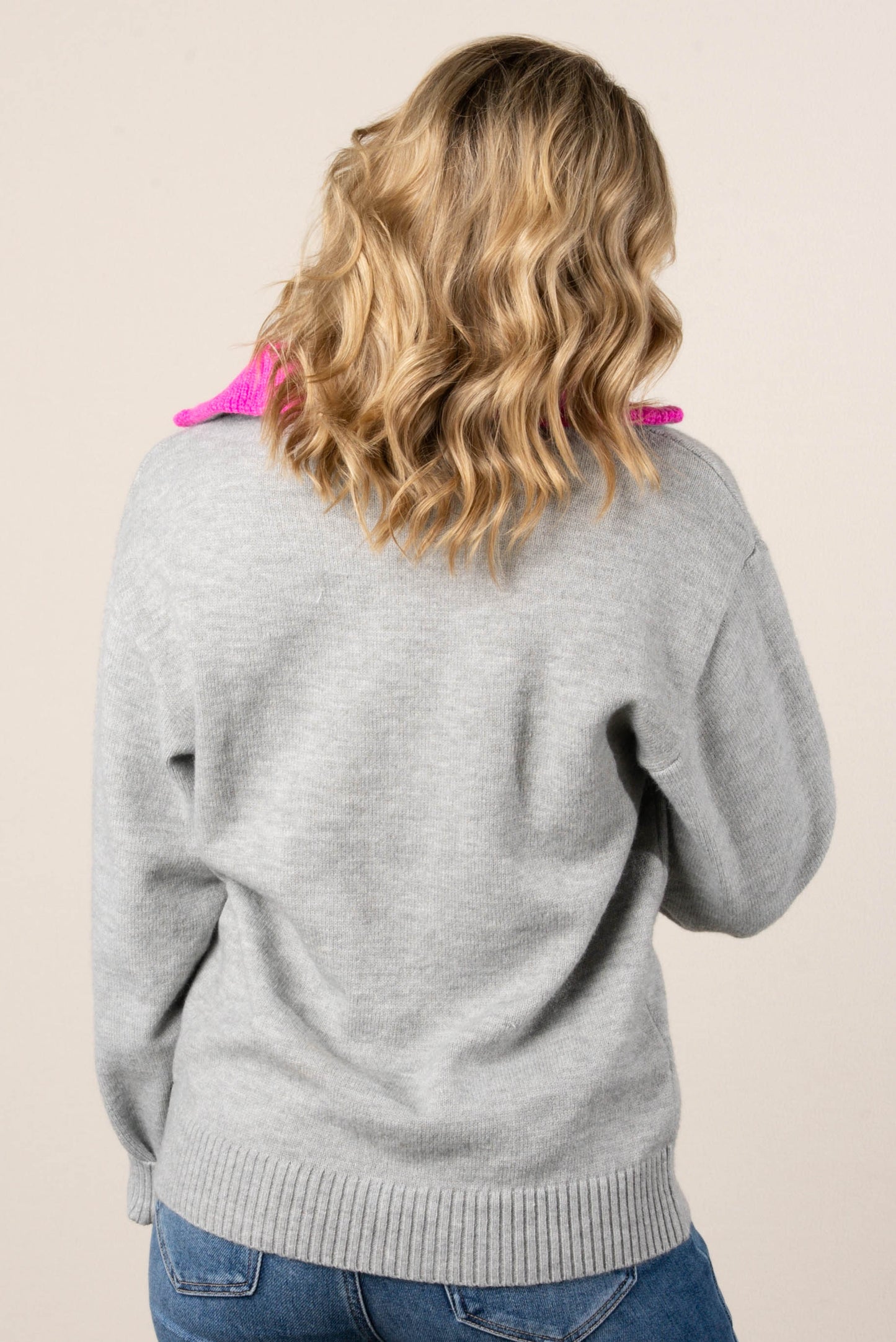 Nancy Contrast Color Quarter Zip Sweater
