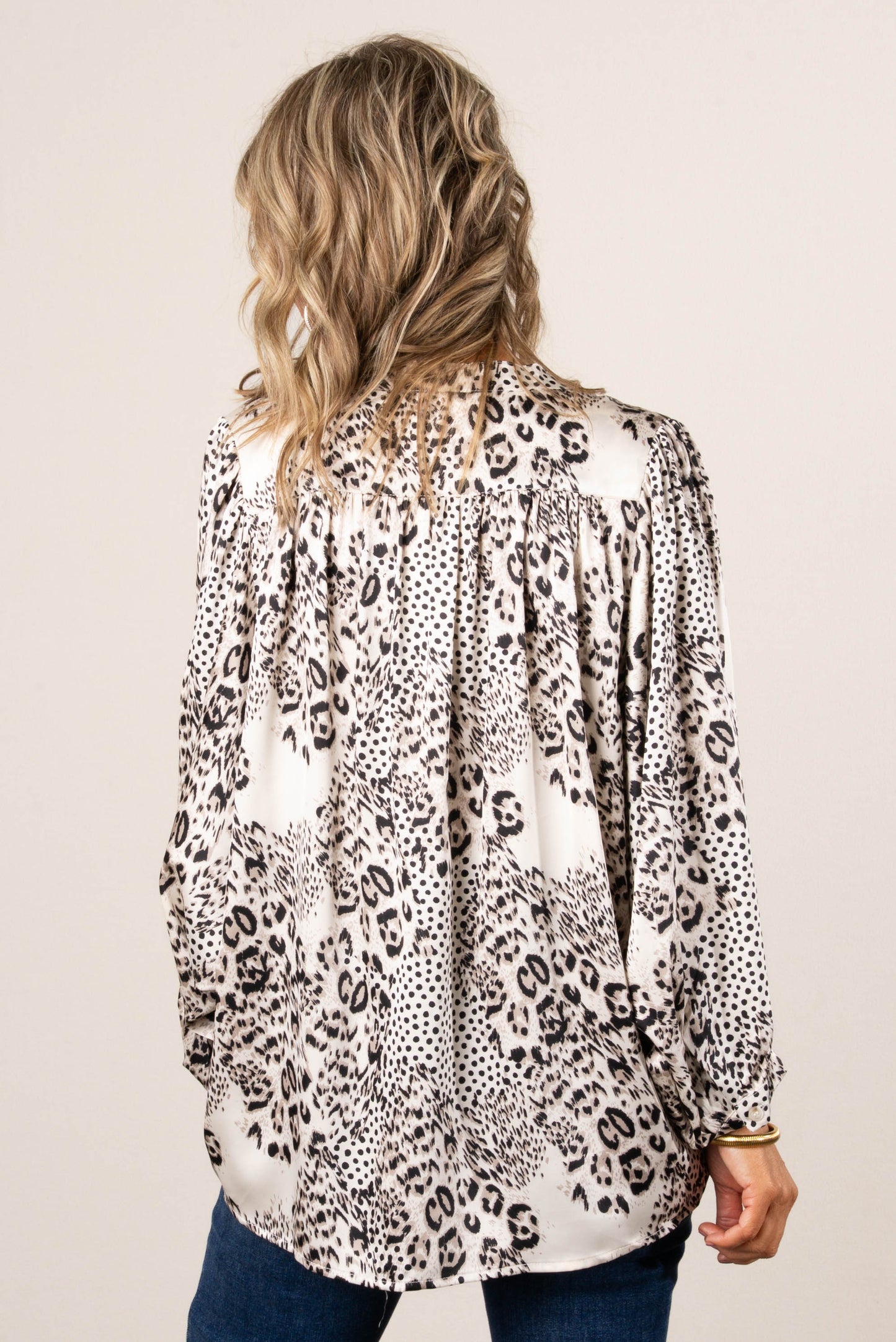 Marsha Leopard Draped Sleeve Blouse