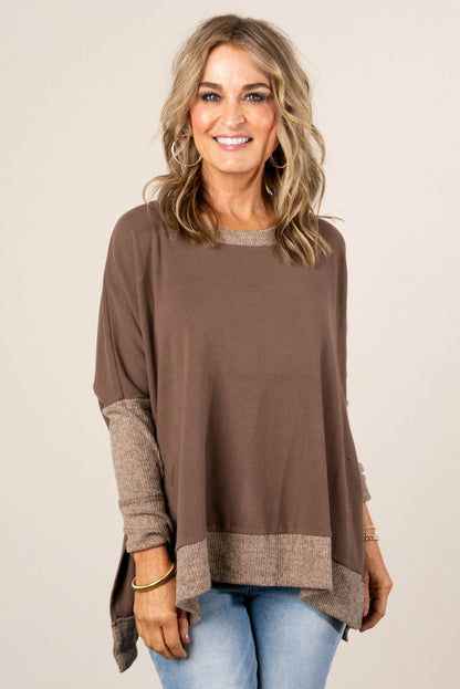Shari Mixed Knit Split Hem Top