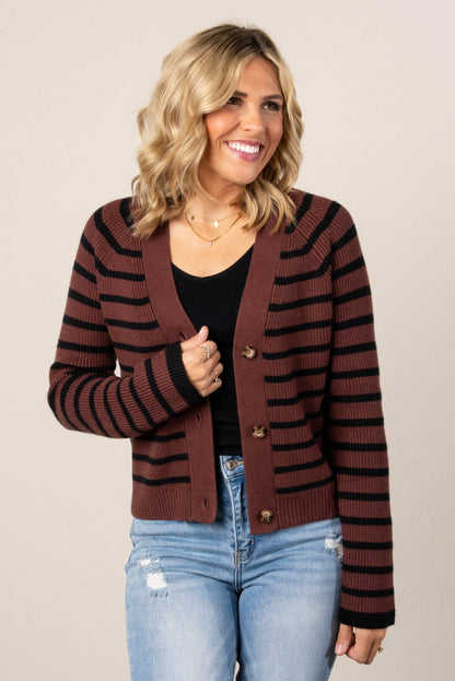 Alicia Striped Button Up Sweater Cardigan