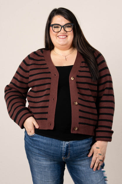 Alicia Striped Button Up Sweater Cardigan
