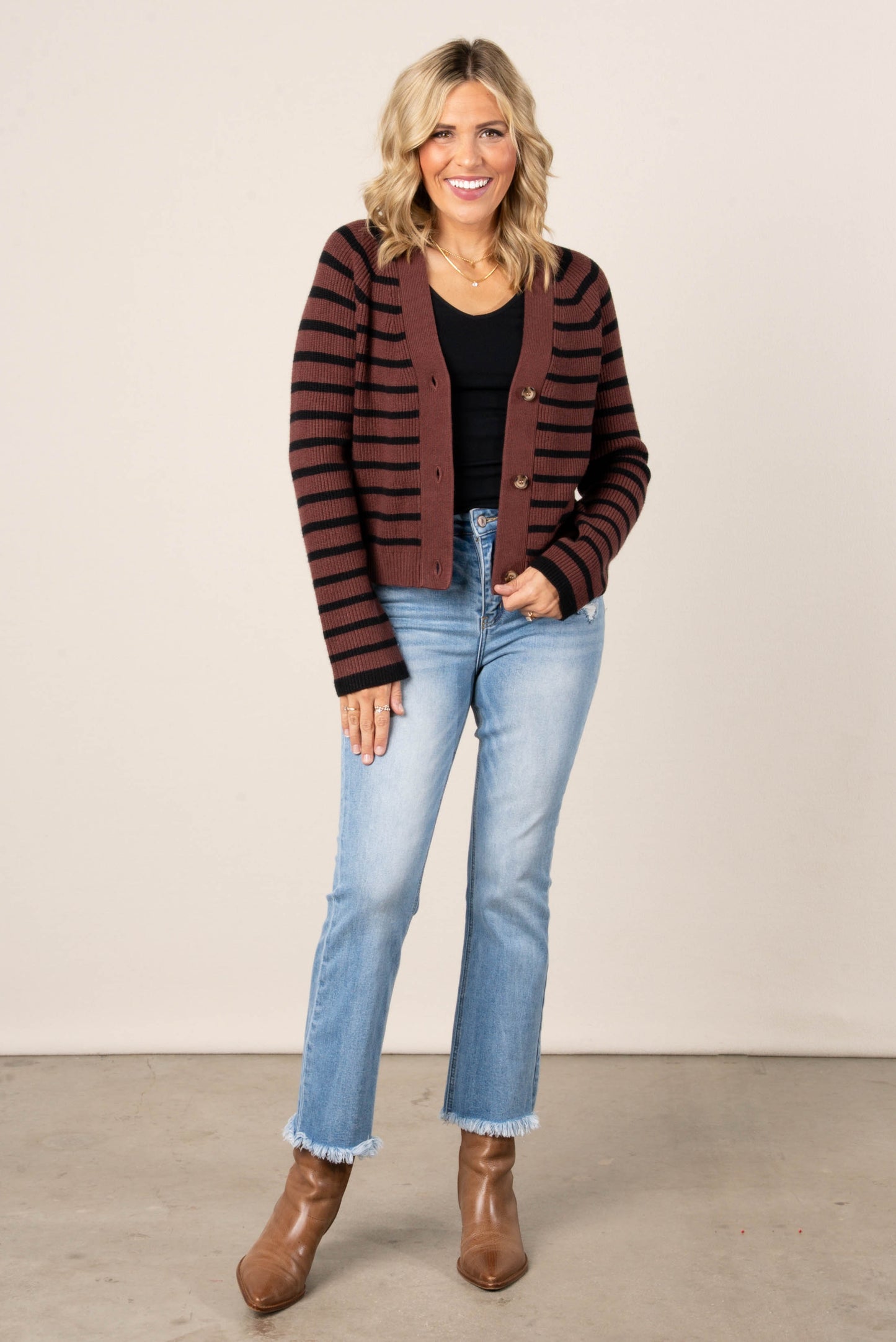 Alicia Striped Button Up Sweater Cardigan