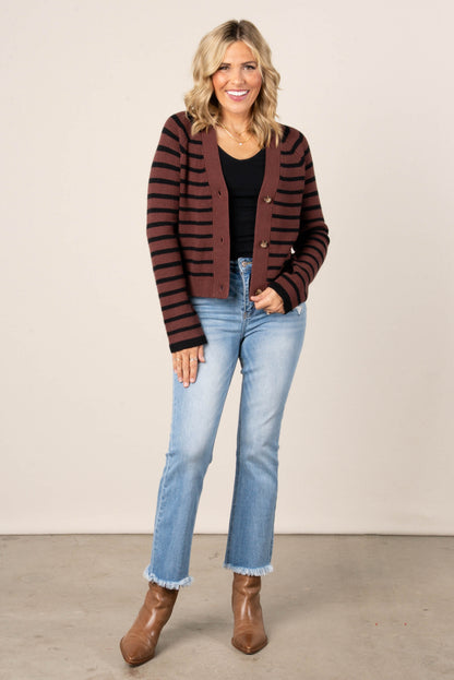 Alicia Striped Button Up Sweater Cardigan