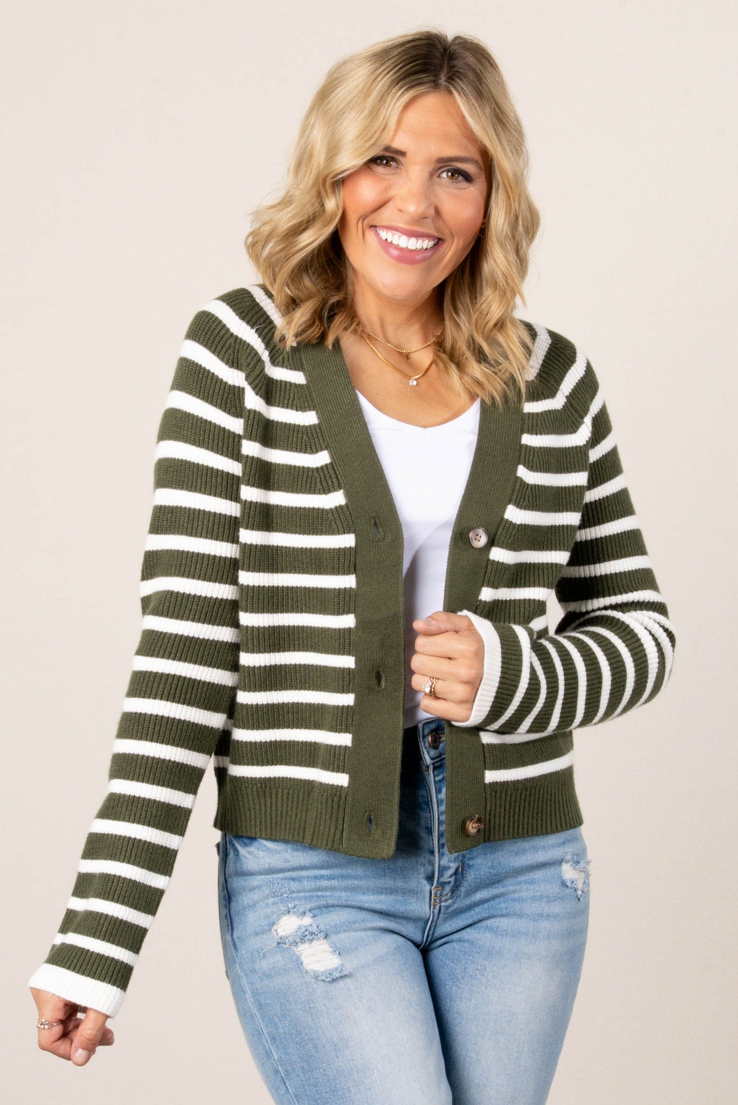 Alicia Striped Button Up Sweater Cardigan