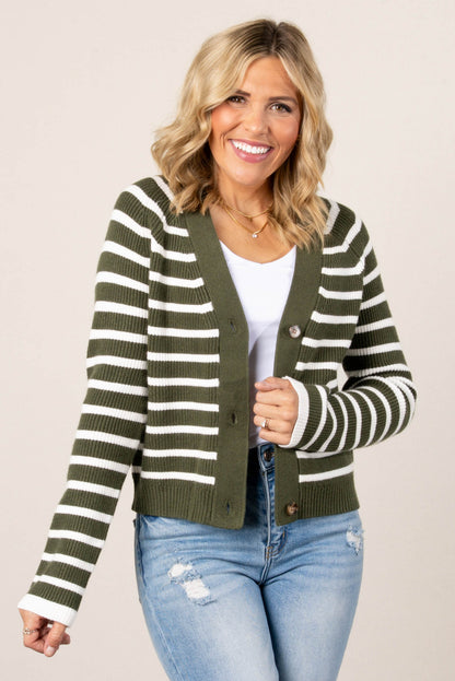 Alicia Striped Button Up Sweater Cardigan