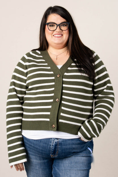 Alicia Striped Button Up Sweater Cardigan