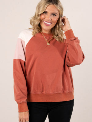 Jelene Washed Color Block Pullover