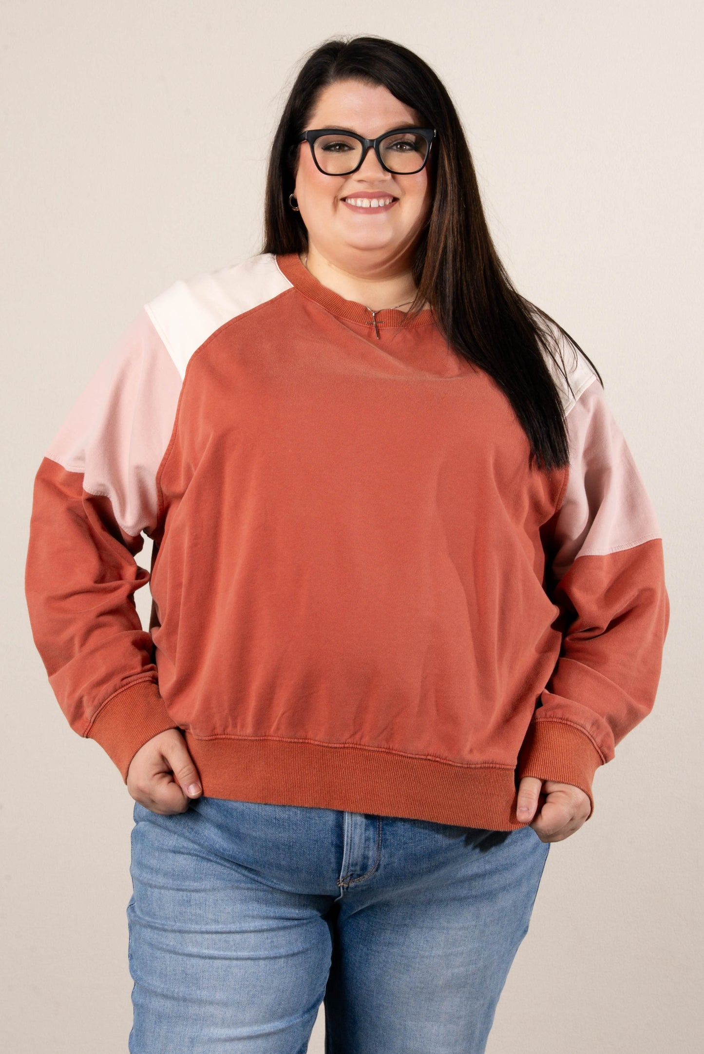 Jelene Washed Color Block Pullover
