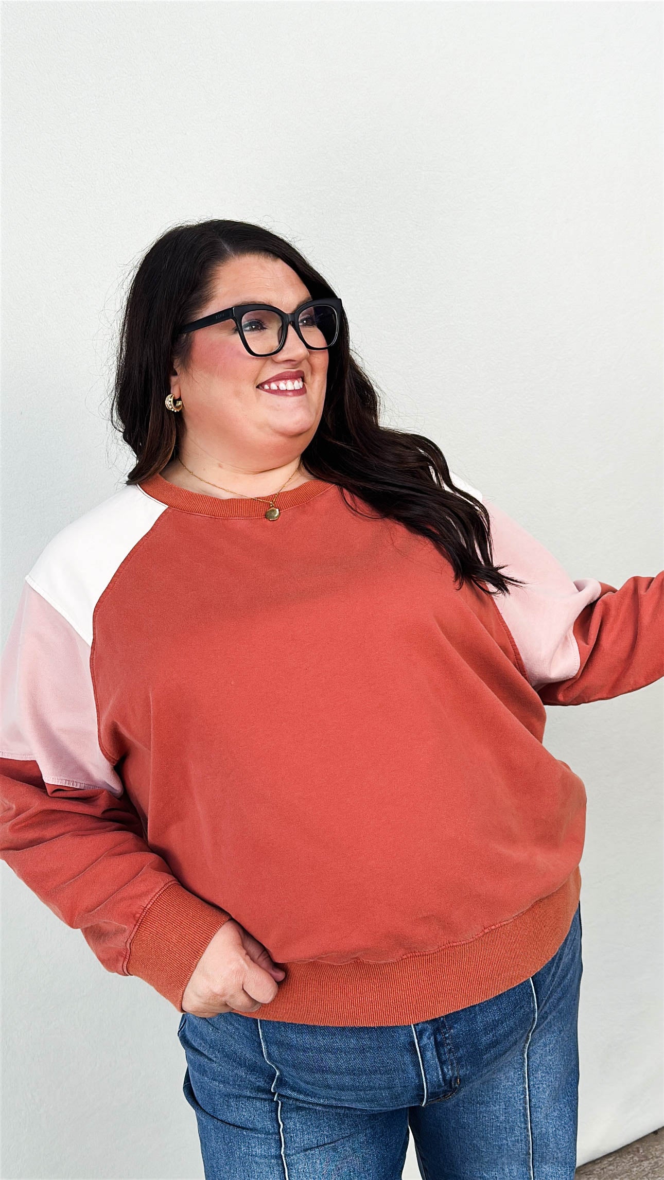 Jelene Washed Color Block Pullover