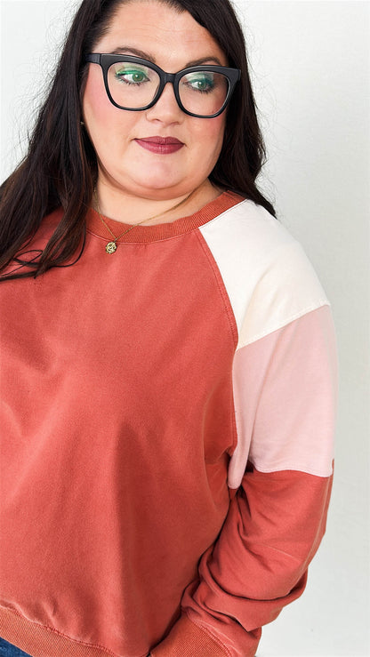 Jelene Washed Color Block Pullover