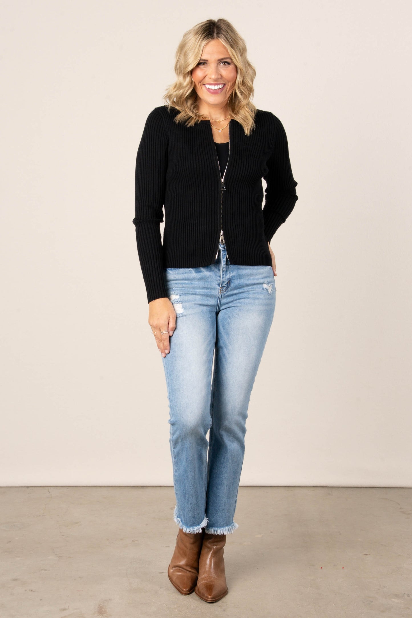 Keri Ribbed Knit Zip Up Sweater