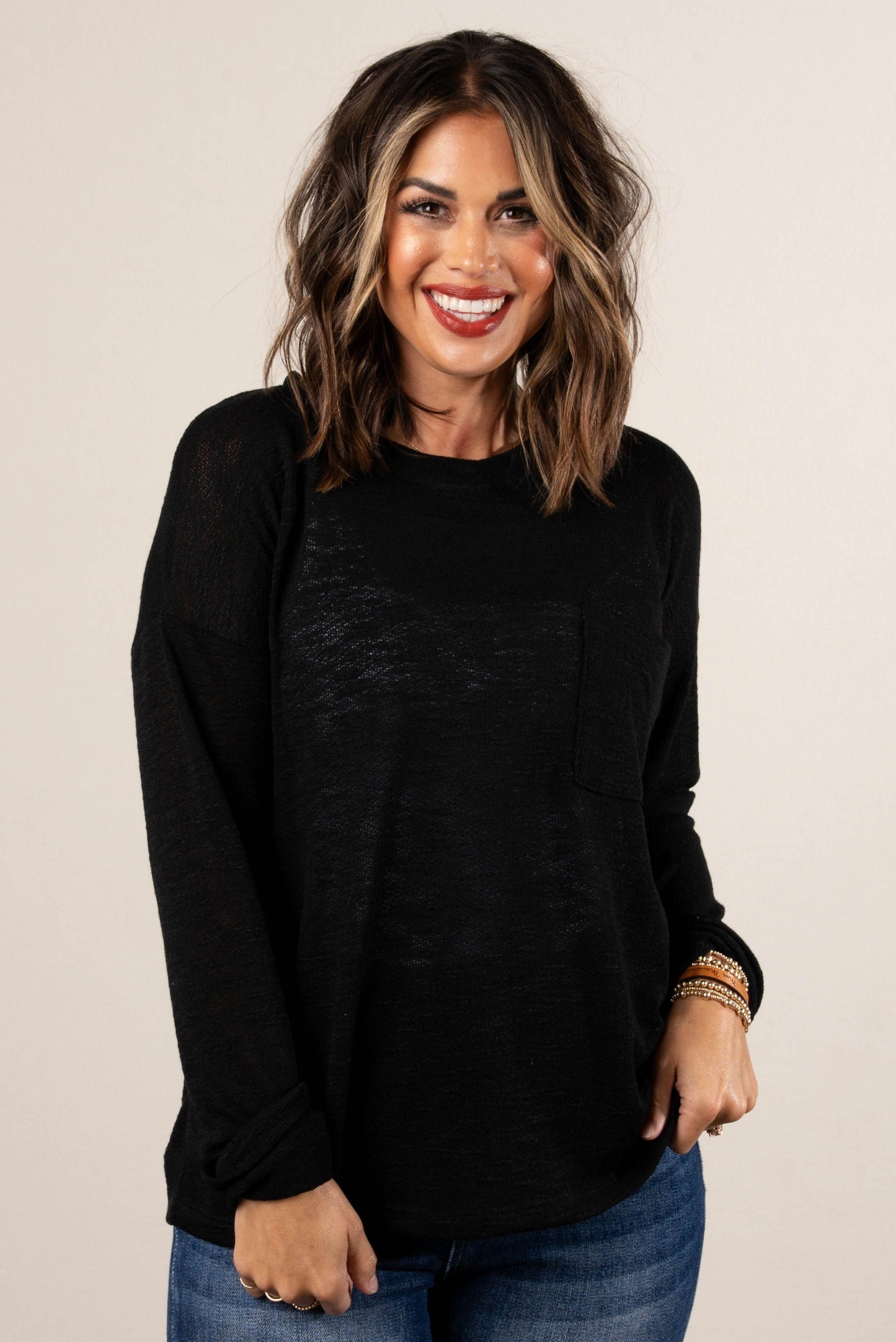 Lianna Hacci Knit Pocket Top