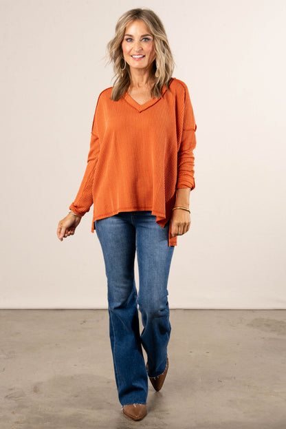 Change Of Season Raised Rib Exposed Seam Top