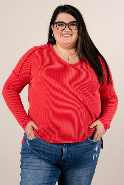 Change Of Season Raised Rib Exposed Seam Top