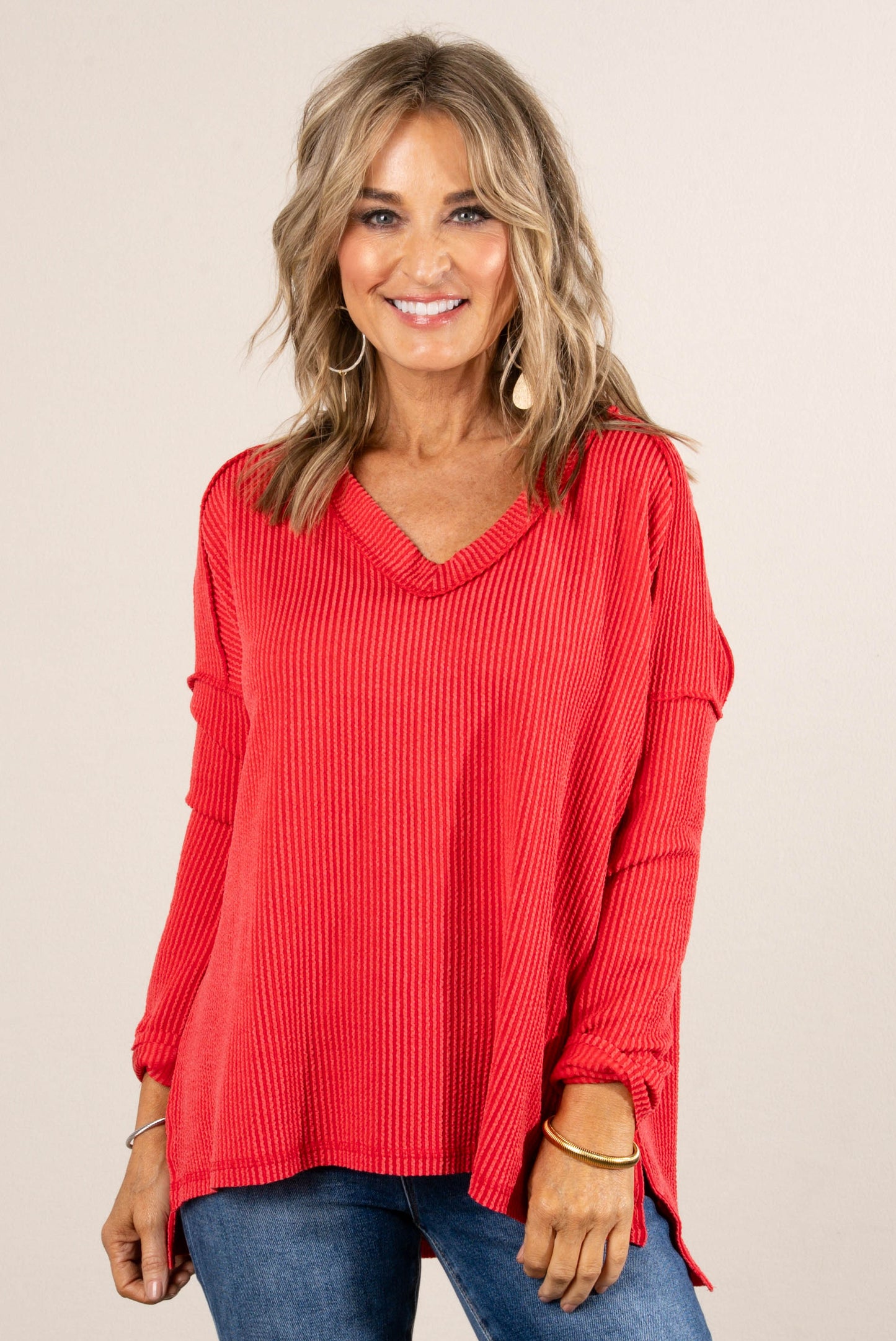 Change Of Season Raised Rib Exposed Seam Top