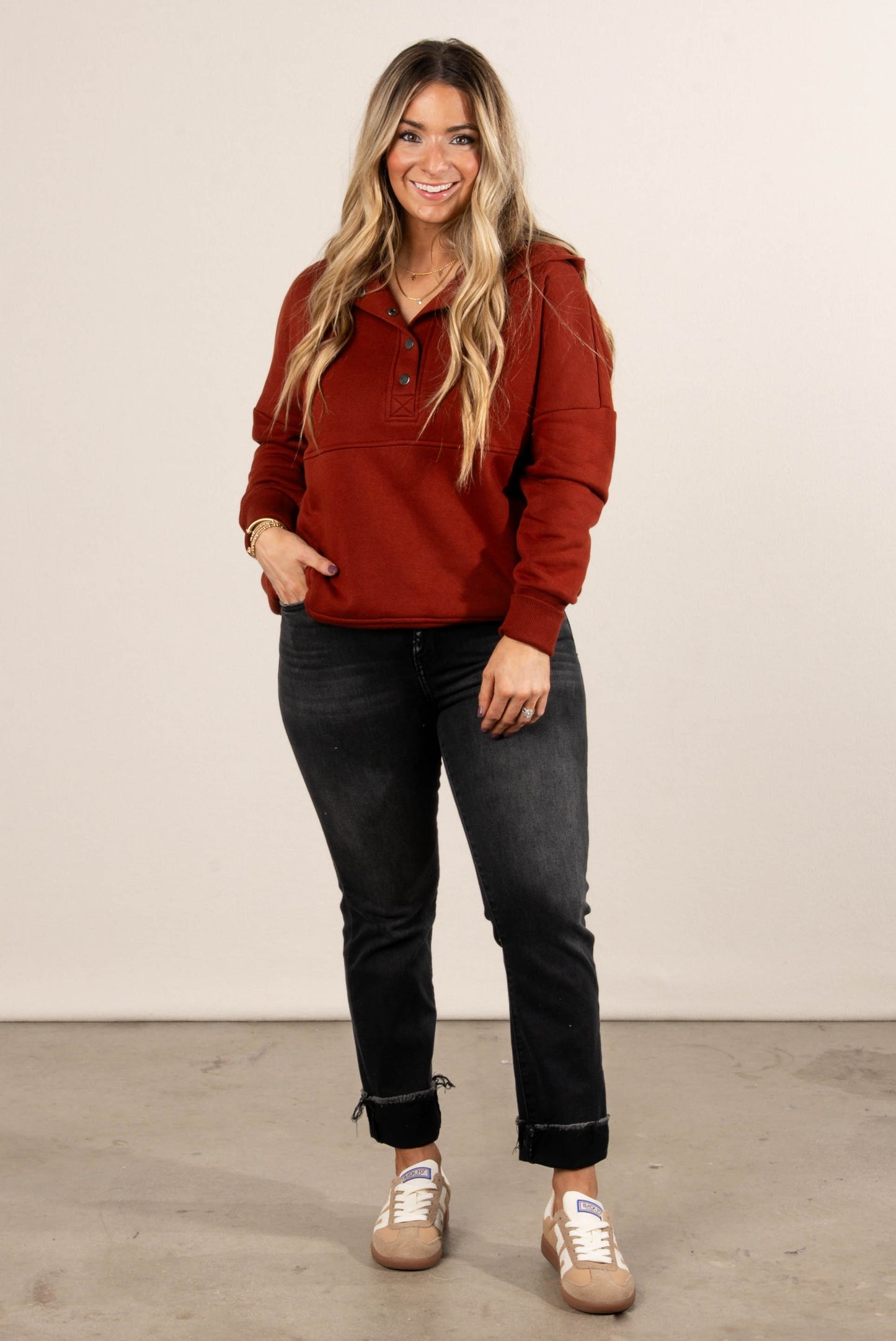 Wind Of Change Half Snap Hooded Pocket Pullover